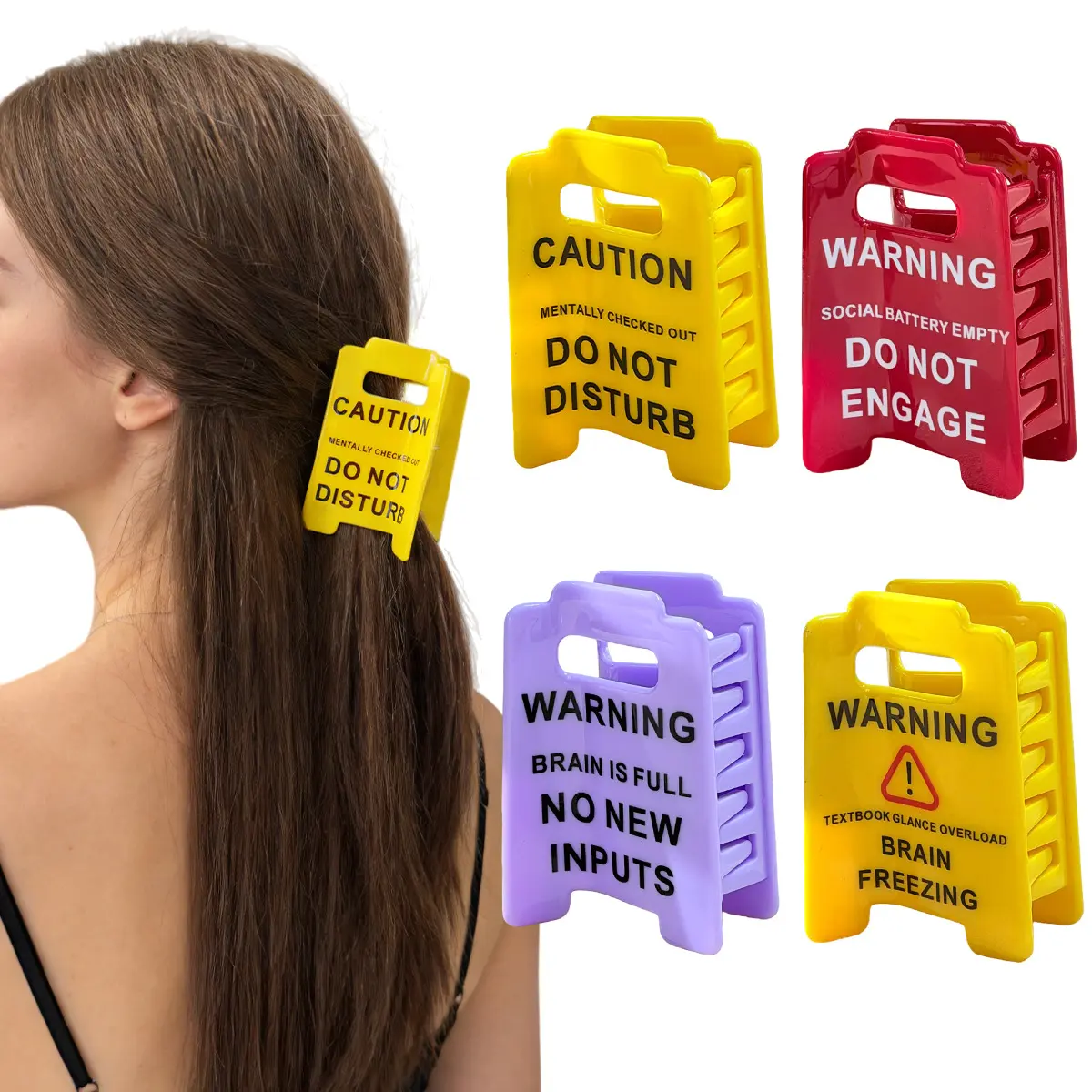 Funny Warning Sign Hair Claw Clips for Women, Novelty "Do Not Disturb" Hair Clips, Cute Meme Hair Accessories for Thick Hair, Trendy Sarcastic Hair Claws