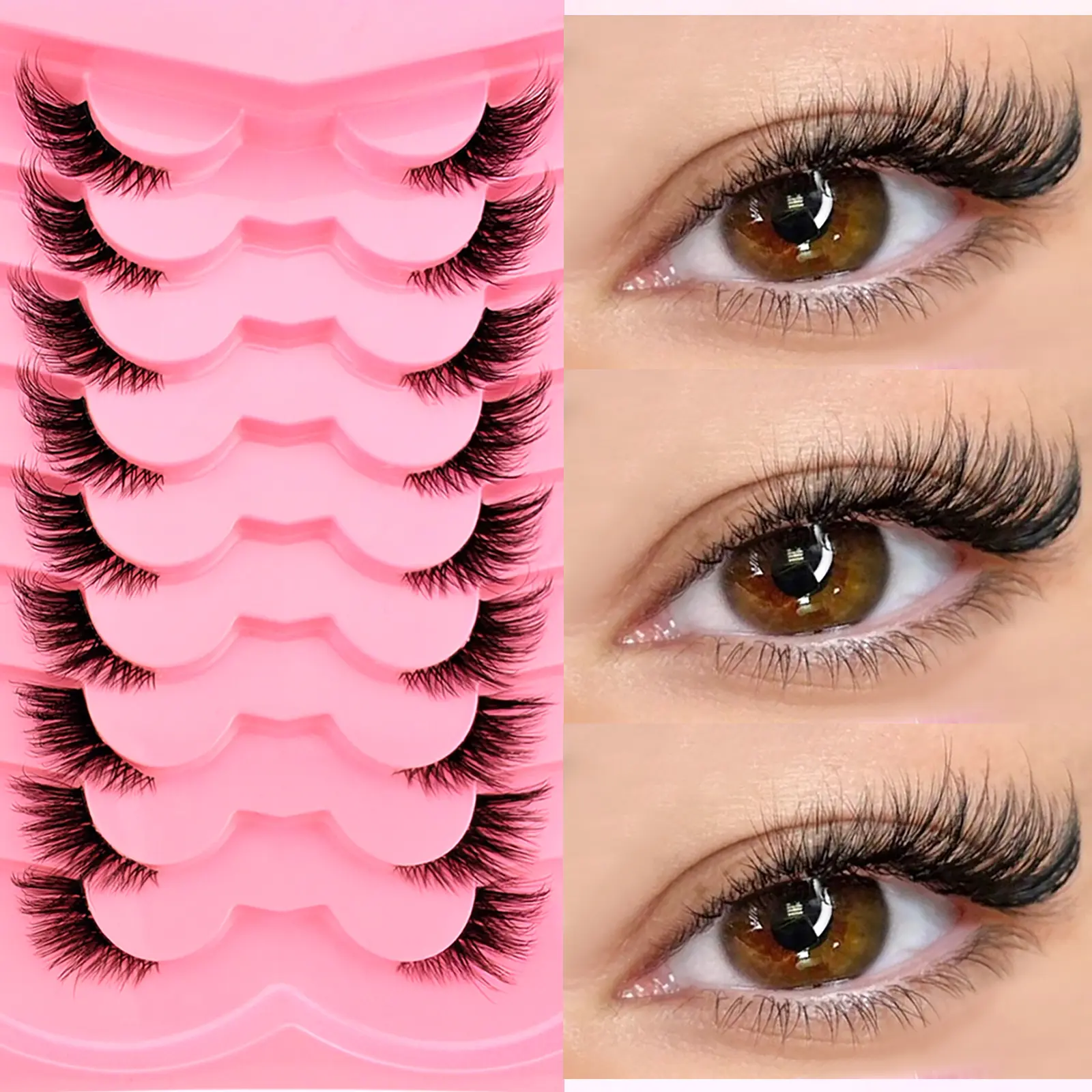 9 Pairs Transparent Stem Half Eye False Eyelashes, Cat Eye Extension, Fluffy Volume Eyelashes, Fluffy Natural Curl, Soft Comfortable, Cosplay Anime Manga, Fake Lashes