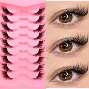 9 Pairs Transparent Stem Half Eye False Eyelashes, Cat Eye Extension, Fluffy Natural Curl, Soft Comfortable, Cosplay Anime Manga, Fake Lashes