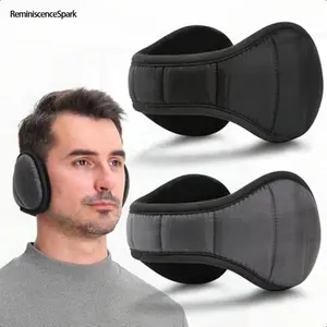 Men’s Foldable Plush Lined Winter Ear Muffs – Black Non-Woven Soft Texture Headwear, Warm Ear & Head Protection, Essential Cold Weather Fashion Accessory