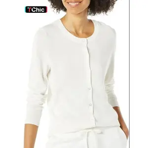 Women's Casual Solid Color Knit Cardigan, Round Neck Button Front Sweater for Fall & Winter, Ladies Fashion Knitwear Coat