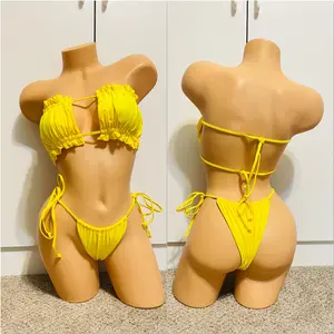Yellow Side Tie Two piece String Bikini Swimwear