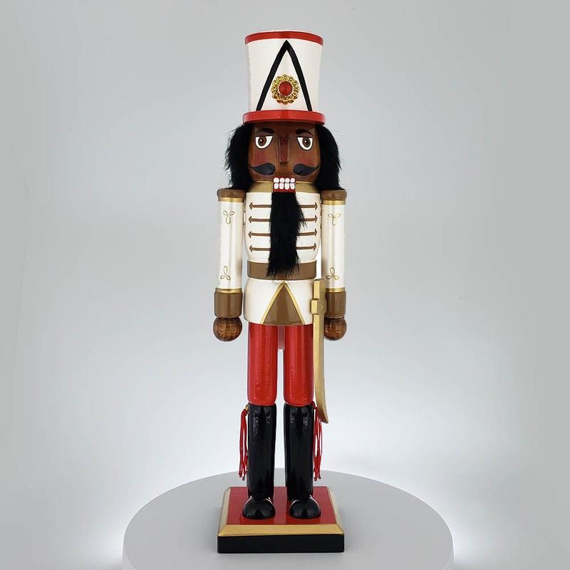 African American Soldier Nutcracker Red White Gold Tall Hat 15 inch