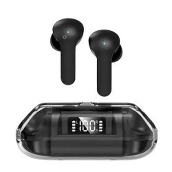 Kik_Crystal Clear Transparent In-Ear TWS Headphones Ultimate Sound and Advanced Real-Time Battery Display BW04 for Universal Cell Phone And Bluetooth Device (Black)
