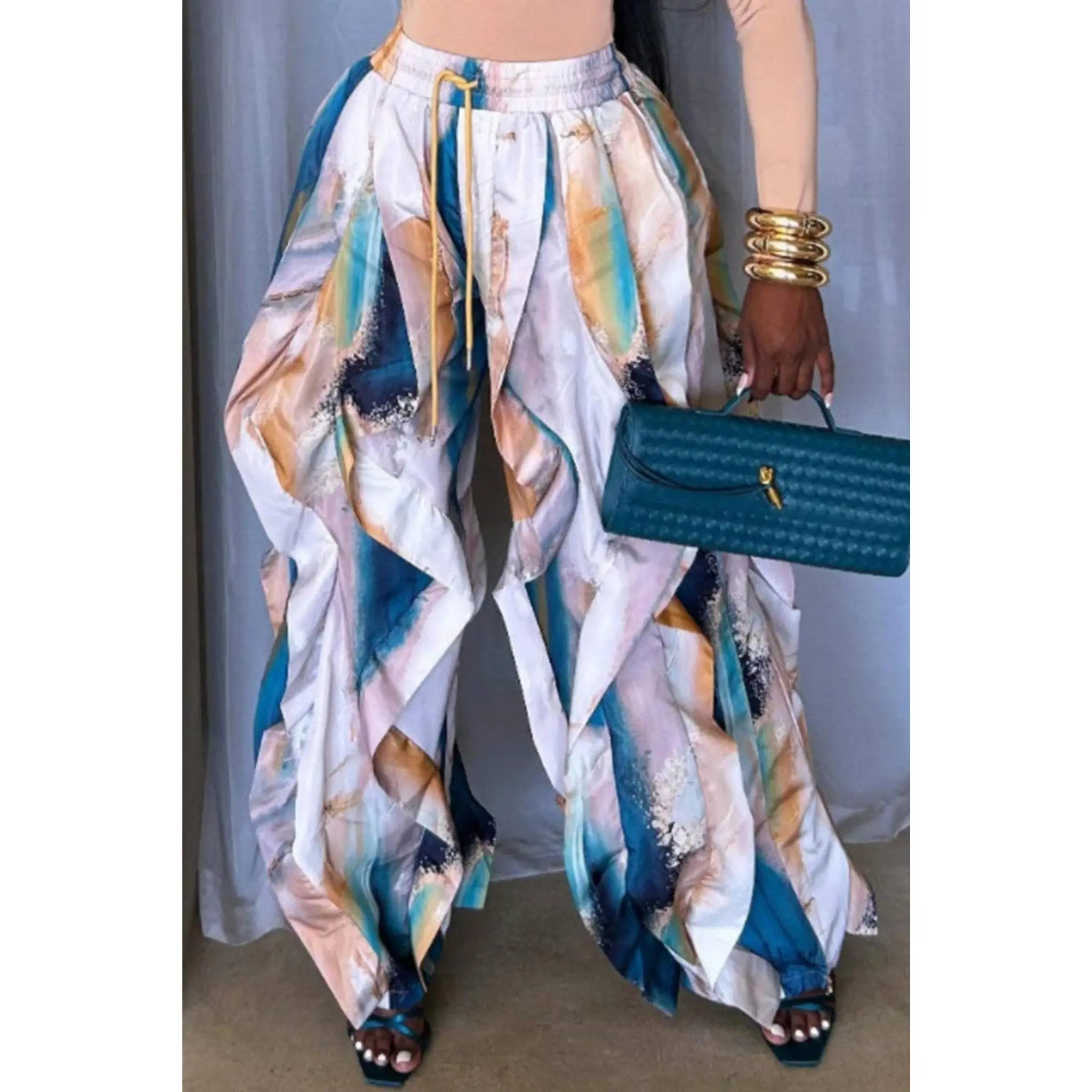 Ocean Marble Draped Statement Pants