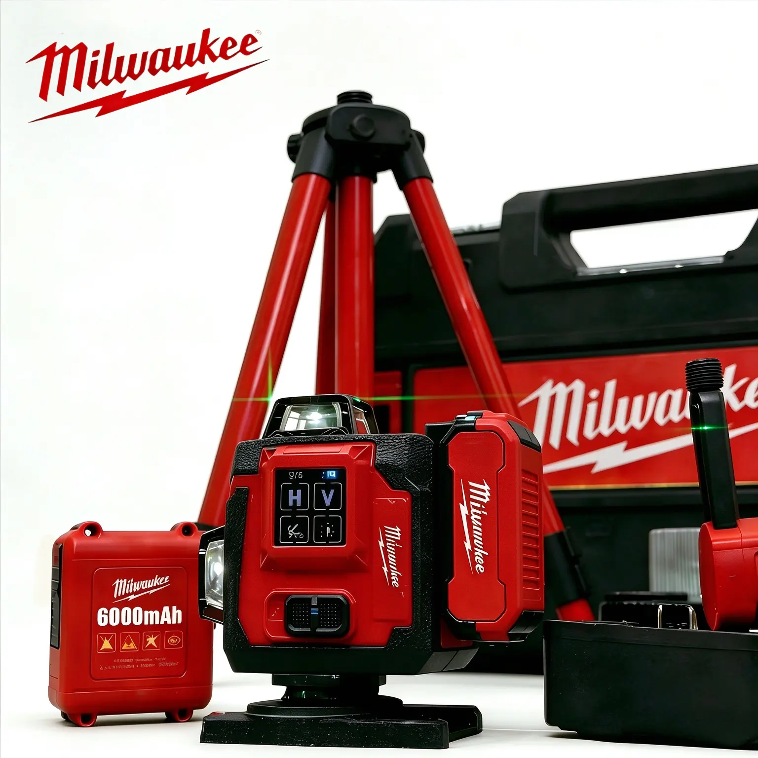 Milwaukee Green Laser Level Set, 4D 16 Lines Alignment Tool Kit for Construction Project, Self-Leveling Layout Work on Job Site, 360 Degree Cross Line Instrument with Tripod, IP54 Waterproof Manual Mode