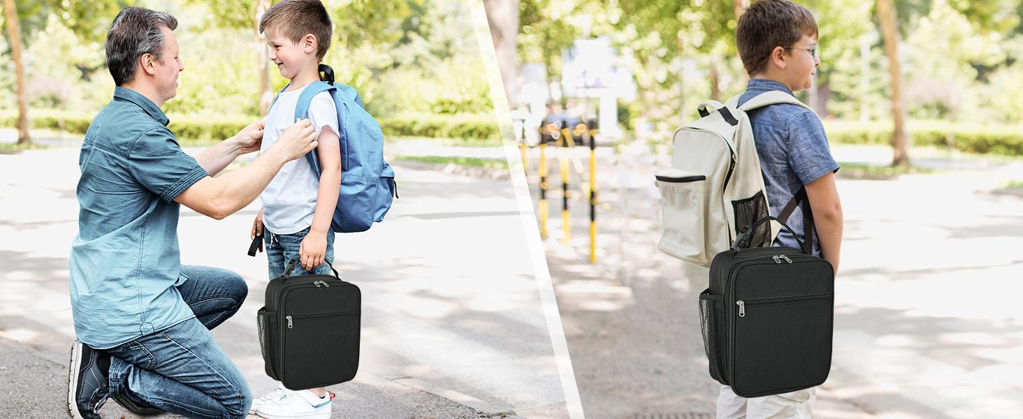 Insulated Lunch Bag, Leakproof Portable Lunch Box for Women Men Boys Girls, Large Capacity Cooler Bag with Handle and Bottle Pocket for Office School Camping Hiking Outdoor Beach Picnic