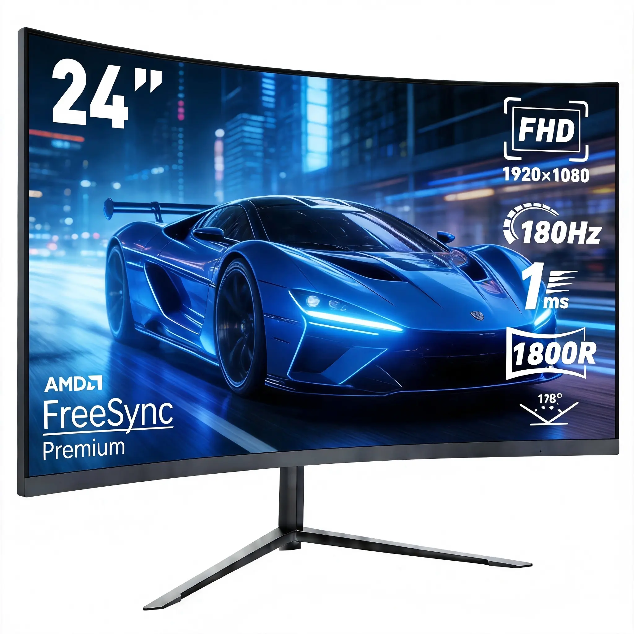 24” Curved FHD Gaming Monitor - 1080P IPS Display, 180Hz Refresh Rate, 1ms Response Time, AMD FreeSync, Ultra-Slim Design, HDMI, DisplayPort, VESA Mount, Black Friday Deal (Computers & Office Monitors)