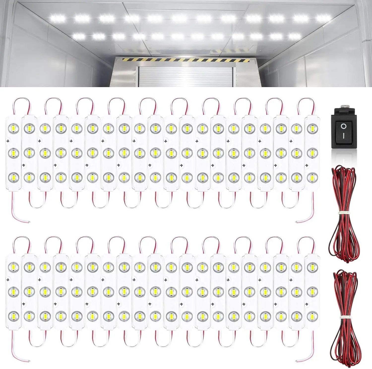 12V Van Interior LED Light Kit - 120 LEDs-White, 40 Modules, Adhesive Backing, Easy Setup, Energy-Efficient, Vehicle Ceiling Lamp for Car Truck Boat Christmas Decor, Connect to 12V Power Source
