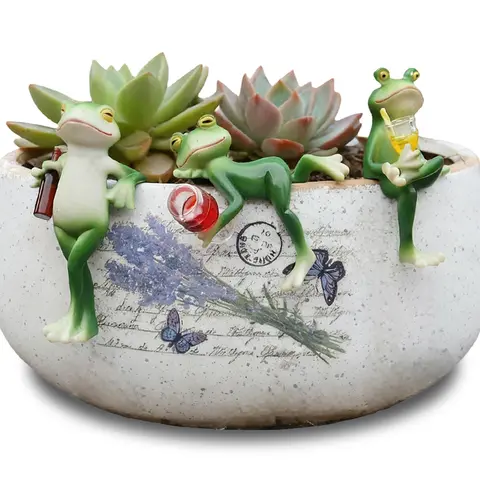 Resin Frog Figurines Planter Decor - Whimsical Little Cute Frog Statue for Plant Pot - Decorative Ornament for Indoor & Outdoor, Patio, Yard Art, Fairy Garden - Adorable Birthday & Christmas Gift Idea for Frog Lovers, Women - Stocking Stuffer