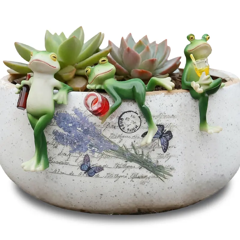 Resin Frog Figurines Planter Decor - Whimsical Little Cute Frog Statue for Plant Pot - Decorative Ornament for Indoor & Outdoor, Patio, Yard Art, Fairy Garden - Adorable Birthday & Christmas Gift Idea for Frog Lovers, Women - Stocking Stuffer
