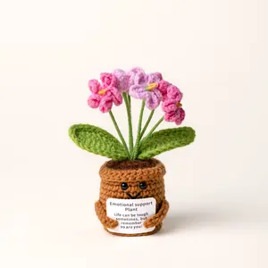 Handmade Emotional Support Crochet Plant Gift - Potted Desk Ornament with You Are So Tough Card for Mom, Friend and Coworker