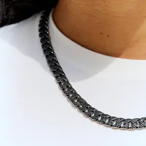 Iced Cuban Necklace in Black,  Handset Stones, Lifetime Guarantee, Perfect Gift - 8.5mm