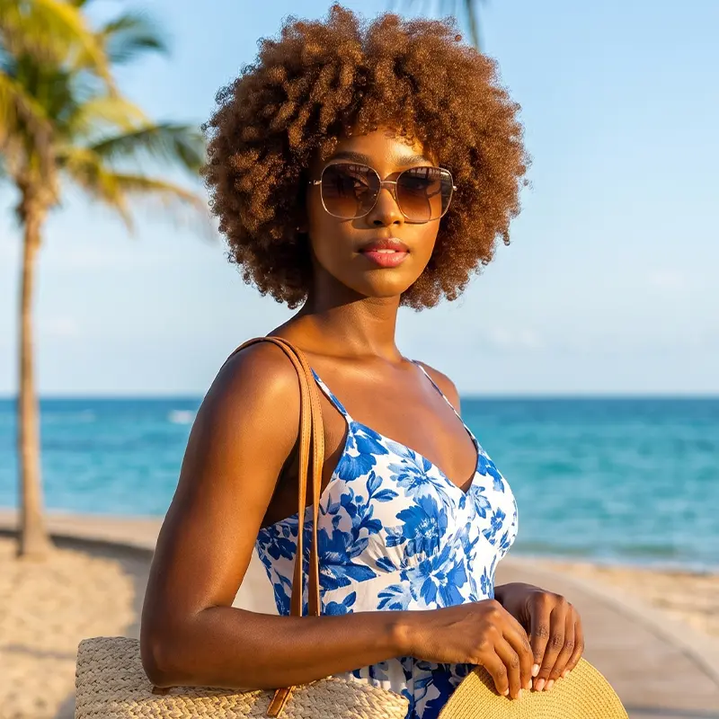 Glueless Human Hair Wigs Short Curly Afro Wigs Vietnamese Human Hair Strong and Fluffy Glueless Wigs 80s and 90s Chocolate Brown Color Restyle Fashions Wig Wear And Go Glueless Curly Wigs for Women High Density None Lace Wavy Onetide Hair