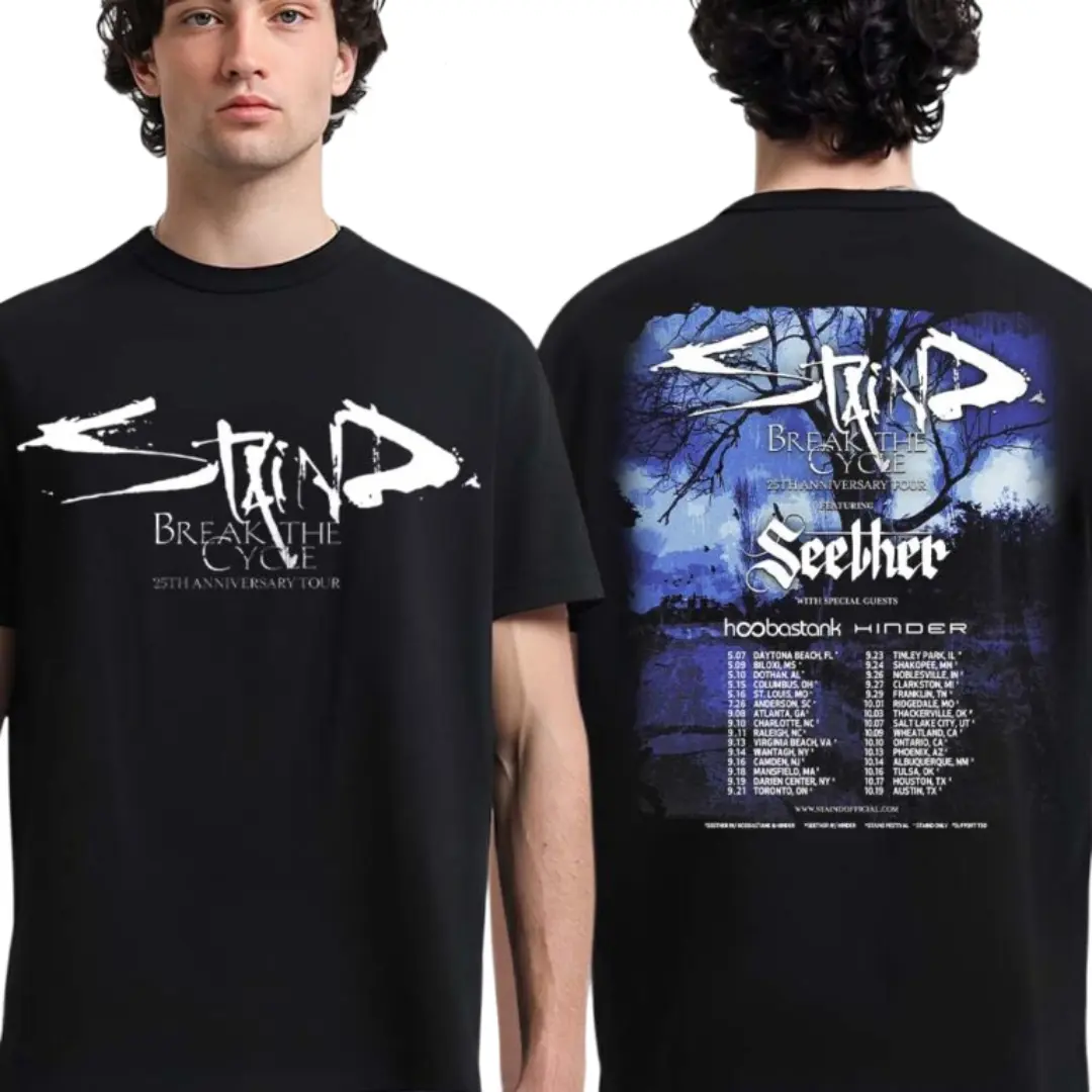 Staind Break The Cycle 25th Anniversary Tour 2026 T-Shirt – Rock Band Concert Graphic Shirt, Men Women Tops
