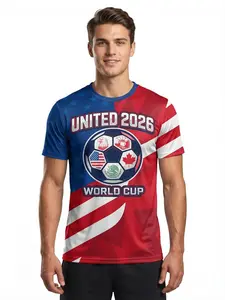 Men's 2026 Football World Cup Usa Gradient Flag Print Quick-Dry Lightweight Jersey Eagle Emblem Soccer T-Shirt Fan Support Wear Sport Top Outdoor Daily Use