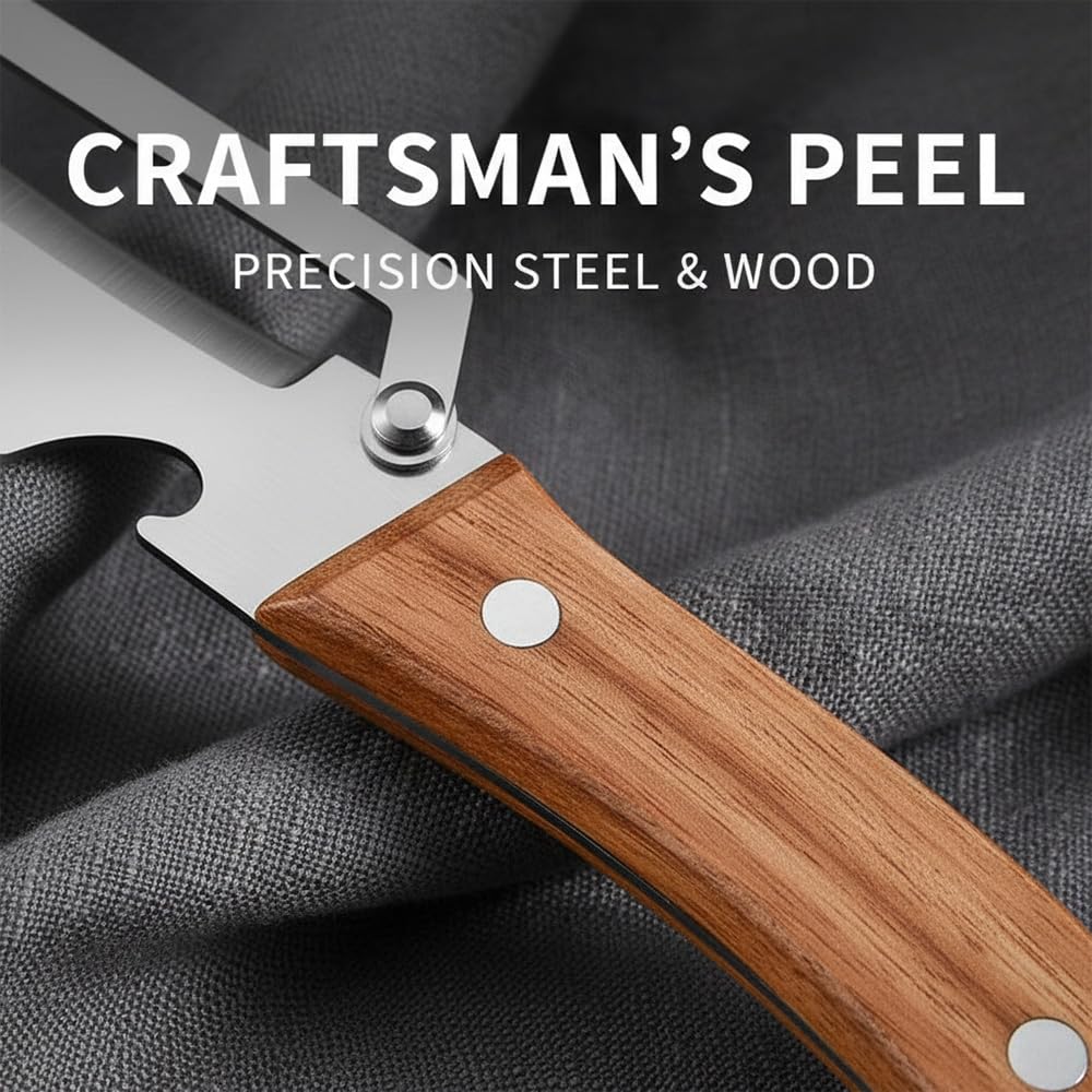 2 Pack 2 in 1 Multi Functional Vegetable Peeler with Bottle Opener and Wooden Handle Stainless Steel Blade Kitchen Tool for Sugar Cane Potato Fruit Pineapple Pumpkin Papaya Carrot Veggie Peeler