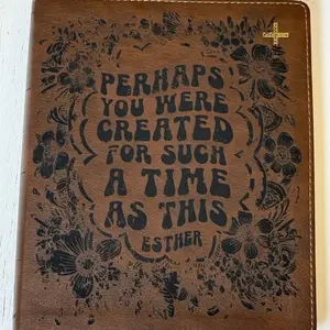 Esther 4:14 Engraved Leather Bible Cover - For Such a Time as This with Floral Design and Inspirational Quote