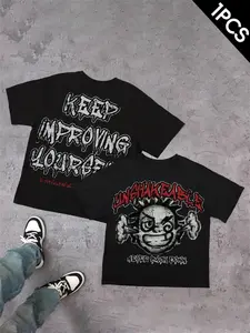 FEEGO Men's Casual Loose-Fit Cartoon Print T-Shirt, Street Style Thin Fabric, All-Season Wear, Unisex Fashion Tee for Daily funny  shirt Winter Gangsta Graphic