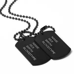OIDEA Custom Engraved Stainless Steel Military Style Double Pendant Dog Tag Necklace for Men, Gi Vibe Necklace, Layered Jewelry, Chain Jewelry, Black Pet ID Tag Chain Birthday Gift, Layered Jewelry Necklaces