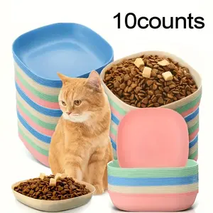 Set of 10 Plastic Pet Bowls, Multiple Colors Available, Ideal for Cat Food and Water, Durable and Easy to Clean Pet Feeding Supplies Feeder