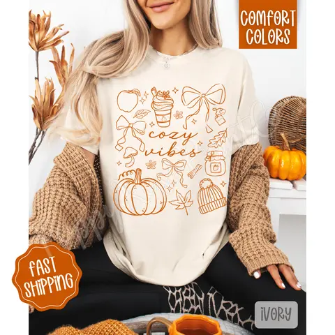 Cozy Vibes Shirt Comfort Colors, Trendy Fall Tshirt