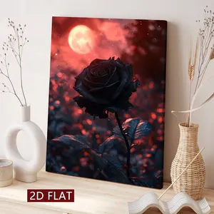 Wood Frame Canvas Poster, Blood Moon Rose Art, Modern Home Decor, Waterproof, Perfect for Living Room, Bedroom, Office, Gift Idea