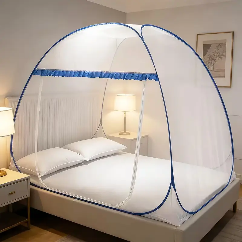 Foldable Mongolian Tent Mosquito Net - Instant Open & Close, No Installation Needed, Mesh Bottom, Breathable Insect-Proof Mesh, Headboard Design - Suitable for Indoor Bedrooms, Outdoor Camping