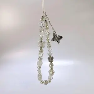 Butterfly Design Beaded Phone Chain, Cute Phone Lanyard, Creative Phone Charm, Phone Decoration, Fashion Phone Accessories for Women & Girls