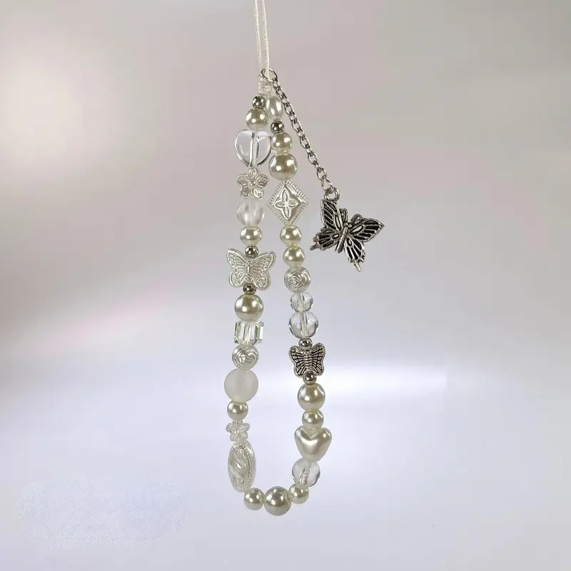 Butterfly Design Beaded Phone Chain, Cute Phone Lanyard, Creative Cell Phone Charm, Phone Decoration, Cell Phone Strap, Fashion Phone Accessories for Women & Girls