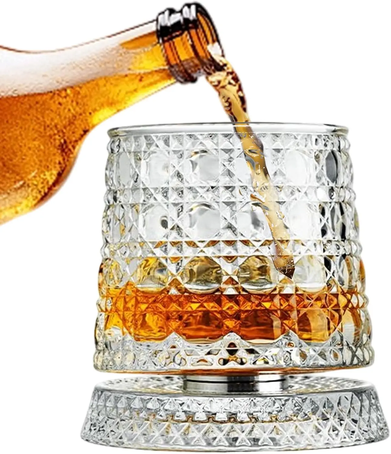 Spinning Whiskey Glasses Set, 360 Degree Rotating Old Fashioned Crystal Tumbler with Unique Relief Base, Rotatable Cocktail Wine Cup for Flavor, Drinking Glassware & Bar Accessories