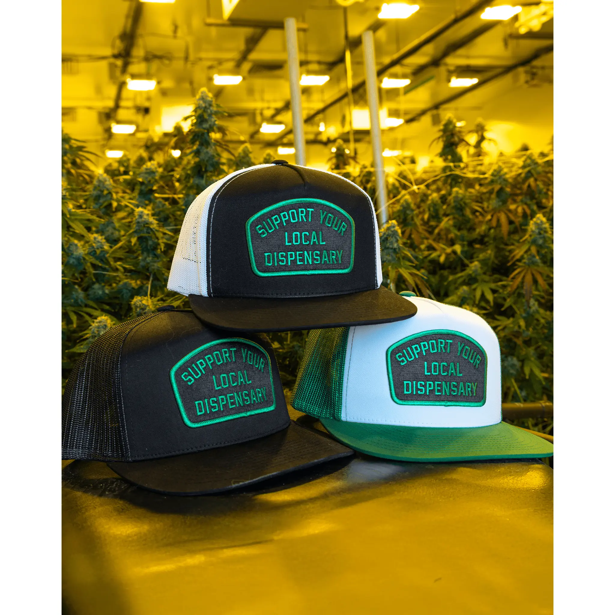 Support Your Local Dispensary Flat Bill Trucker Snapback