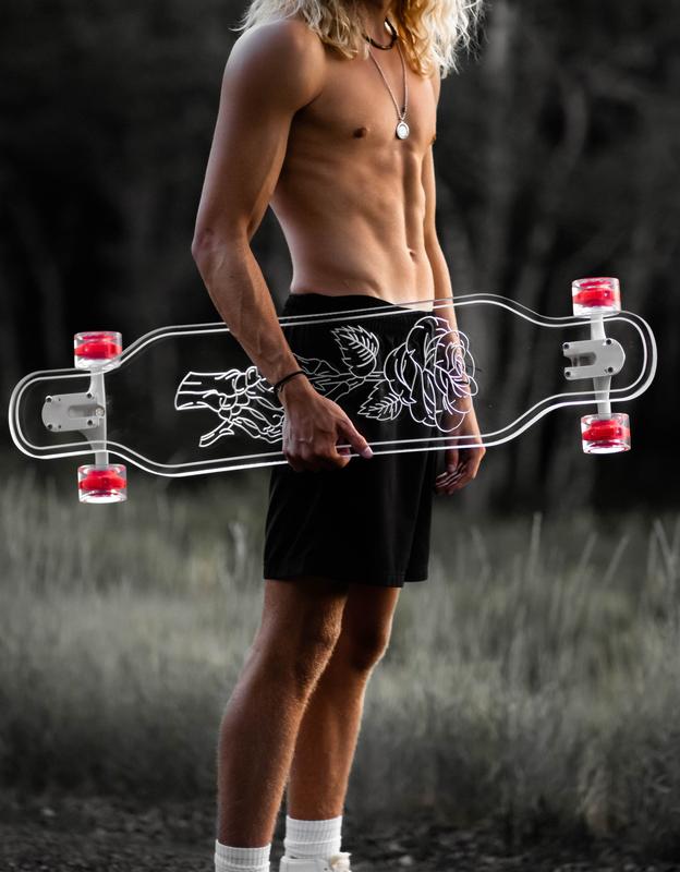 Ghost Long Board Skeleton Rose LED Skateboard - 40" Longboard for All Ages