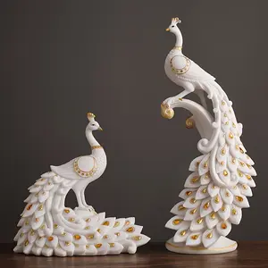 [Hand-Painted] Modern White Peacock Decorative Figurine | Original Hand-Painted Resin Artwork | Tabletop Wedding Decoration | Christmas, Easter, Thanksgiving, Father's Day, Mother's Day | Modern | No Electricity Required