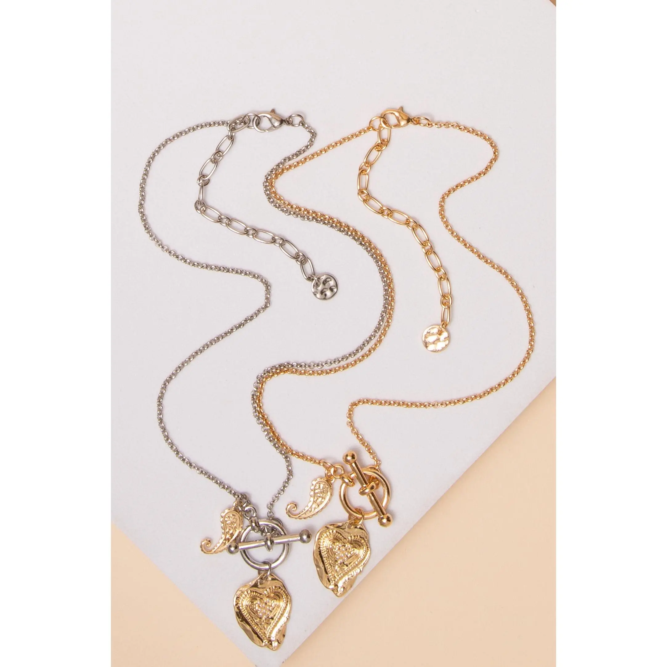 Parker Pearl Heart and Wing Charm Toggle Necklace