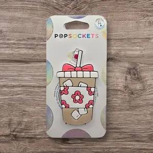 Iced Coffee Phone Grip Holder with Expanding Design | Magnetic Stand | Swappable Top | Secure Hold for iPhone MagSafe Cases | Adhesive Option | Kindle Accessory | Cellphone Durable Smartphone Mount