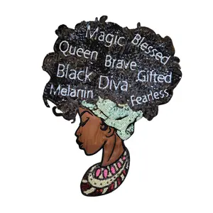 Patch Party Club, SEQUINS & Satin "Empowering Locs" Large 12" Patch, Iron-on Applique, Bling Patch for Camo Jackets, Denim Jackets, Hoodies and More
