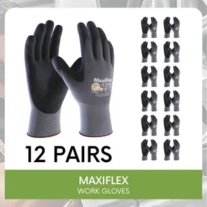 MaxiFlex Ultimate 34874 Work Gloves - 12 Pairs Super Lightweight Breathable Micro Foam Nitrile Coated Palm for General Assembly & Maintenance