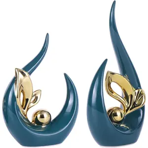 Gold Ceramic Abstract Sculptures - Home Decor Statue, Unique Ceramic Art for Shelves, TV Stand, Fireplace, Coffee Table, and Dining Table - Good Luck Ceramic Sculpture (Green Gold)