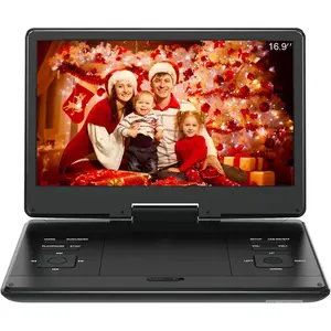 16.9" Portable DVD Player with 14.1" Large  Screen,High Volume Speaker,4-6 Hours Built-in Rechargeable ,Support USB/SD Card/Sync TV and Multiple Disc Formats,Region Free,Remote Control,Black