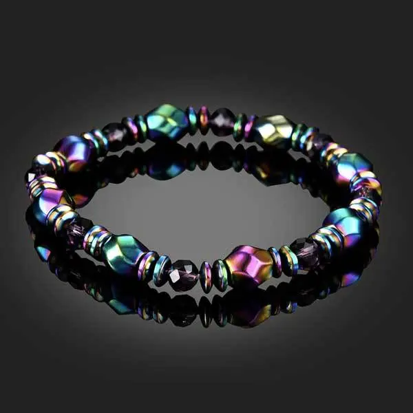 Magnetic Hematite Grounding Bracelet with a Rainbow Finish, Unisex Blood Circulation Bracelet for Wellness