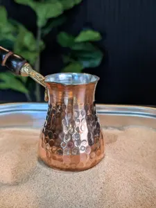 Xhezve Turkish Coffee Pot ~ 6 oz Handcrafted Copper & Stainless Steel with Wooden Handle for Authentic Brewing