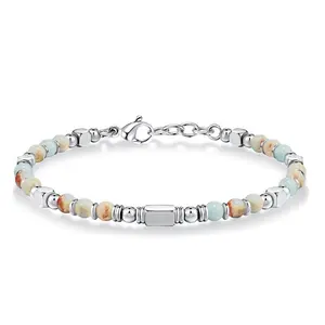 Cheng Man Beaded Bracelets for Women Men Stainless Steel Bracelet Pink Crystal Obsidian Tiger Eye Friendship Anxiety Silver Bracelet Turquoise Jewellery 4MM mothers day gift ideas free shippin