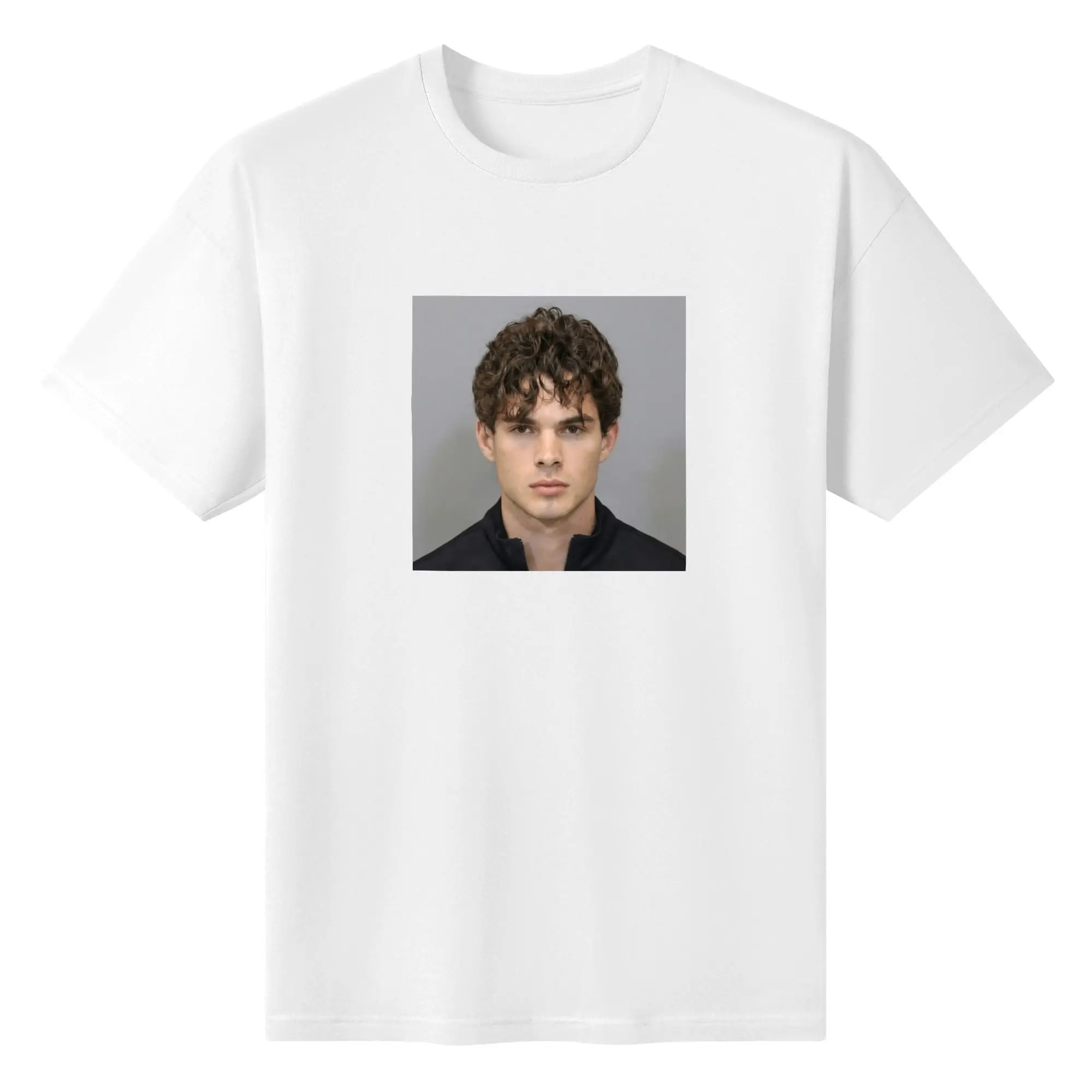 Men's Classic Round Neck Short-Sleeve Cotton Tee - Soft, Breathable, Casual Top with Clavicular Mugshot Design for Summer Menswear Sports, Tshirt, Sporty