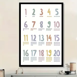 1 Piece Frameless Soft Color Series Numbers 1-20 Dot Matrix Pattern Canvas Poster - Modern Math Learning Wall Art, Suitable for Teenagers' Rooms, Home and Classroom Decoration - Durable Vertical Hanging Painting for Indoor and Outdoor Use, Artistic Number