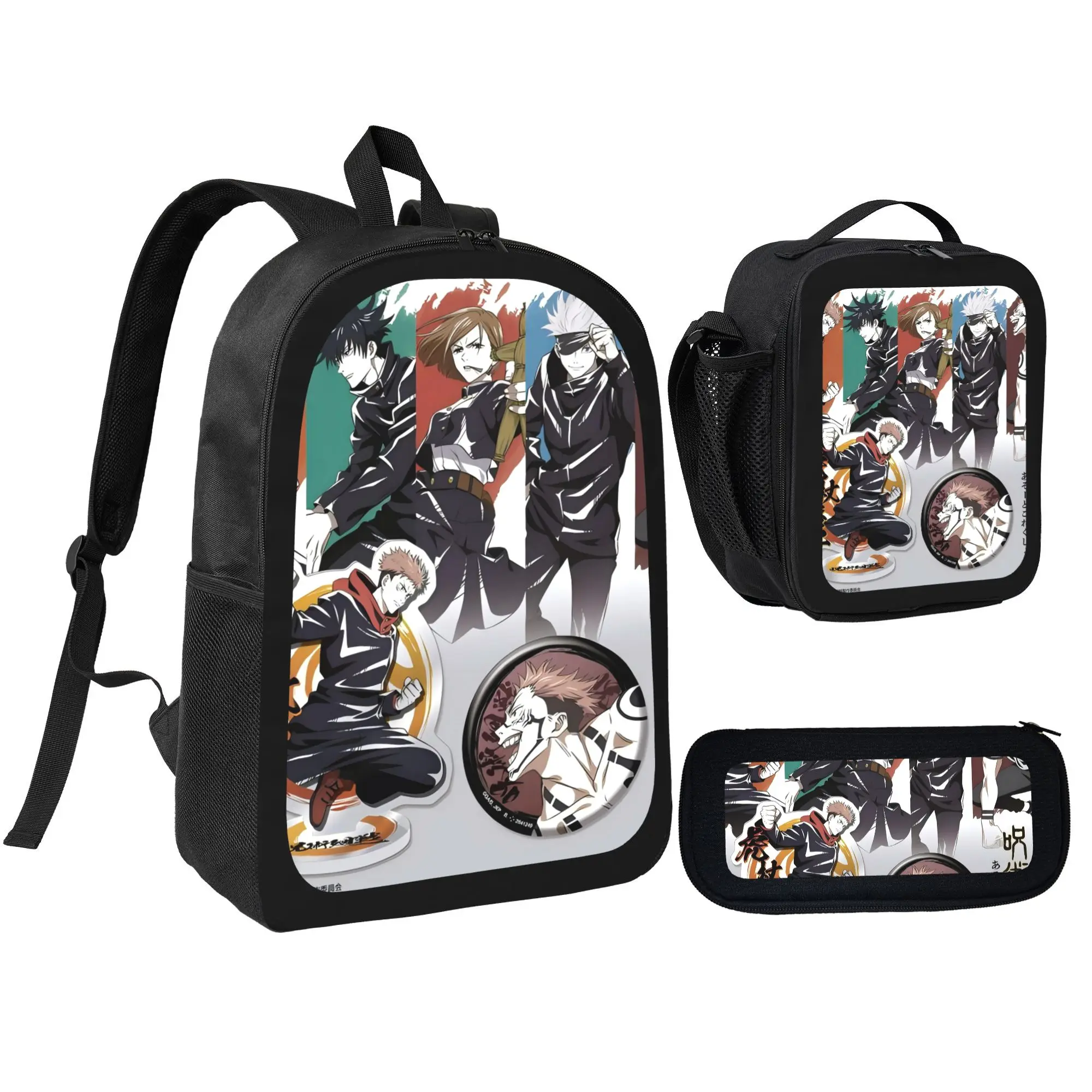 Jujutsu Kaisen Anime School Supplies Set - Roomy Backpack, Leak-Proof Lunch Bag & Organized Pencil Case, Best Gift for JJK Fans
