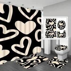 Heart Shower Curtain Set, Vintage Floral Print, Waterproof Anti-Mold Bathroom Decor, Modern Style Wall Mounted Bath Accessory