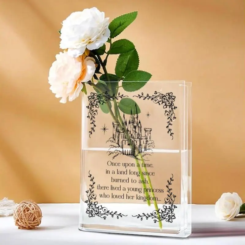 1pc Throne of Glass Book Vase with Aelin Celaena Sardothien & Sarah J. Maas Quote - Clear Acrylic Bookend Shelf Decor TOG Gift for Fans Bookish Vase for Desk or Wedding - Contemporary Rectangular Book Case Vase 1pc TOG Gift for