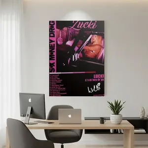 Framed 1pc, Framed 2D canvas  Lucki Album Cover, Suitable for Living Room, Bedroom, Office, Music Studio, Bar, Dorm Room, for Man Cave, Home Theater, Game Room, 118 Decor Matte