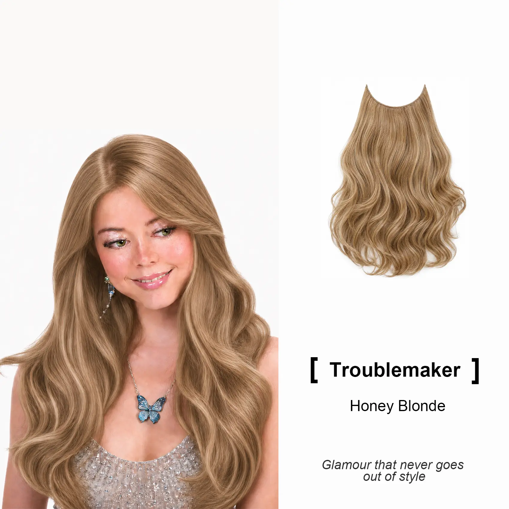 [Troublemaker]-Qbeauty Invisible Layered  20inch Clip in Hair Extensions Honey Blonde by Amara